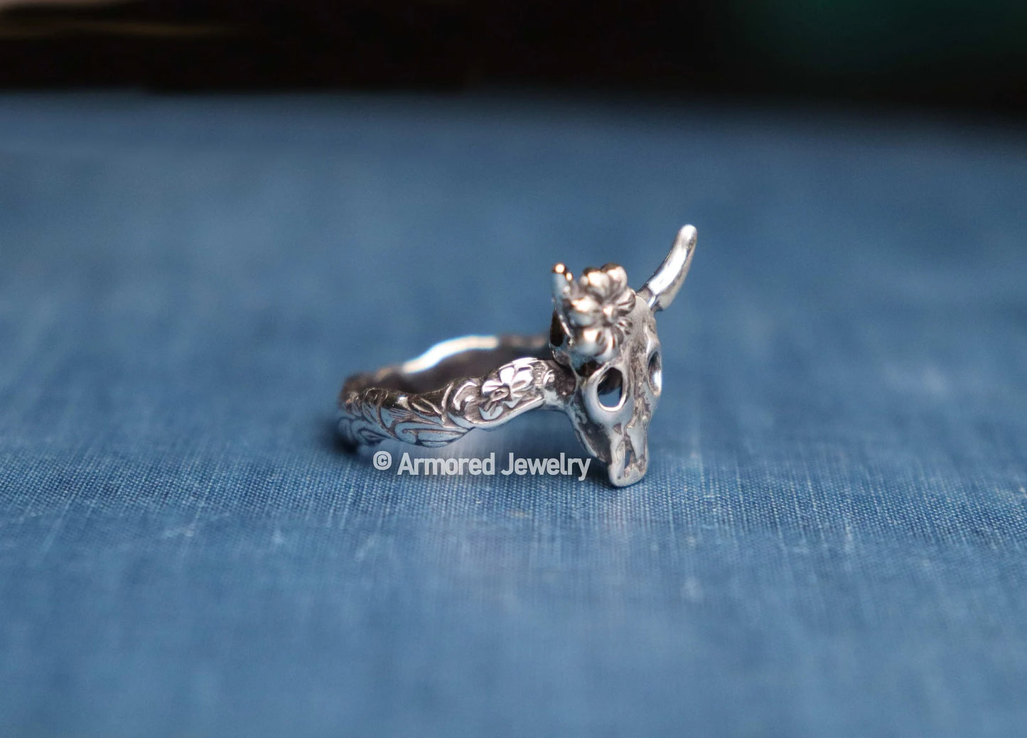 Sterling Silver Floral Longhorn Steer Ring