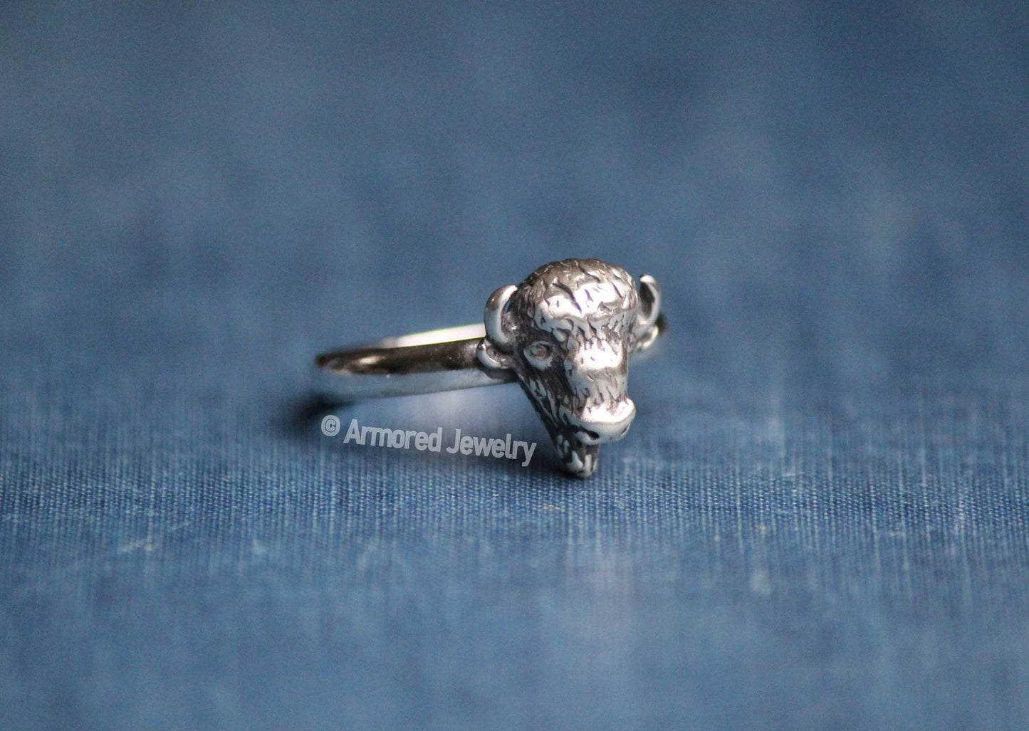 Sterling Silver Buffalo Bison Ring on Comfort Band