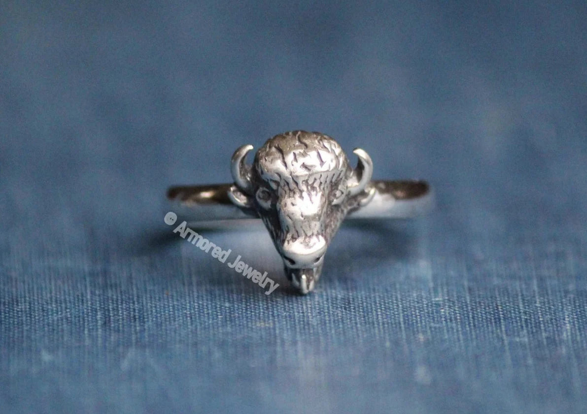 Sterling Silver Buffalo Bison Ring on Comfort Band