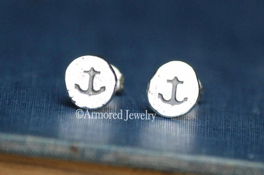 Sterling Silver Anchor Pebble Stud Earrings