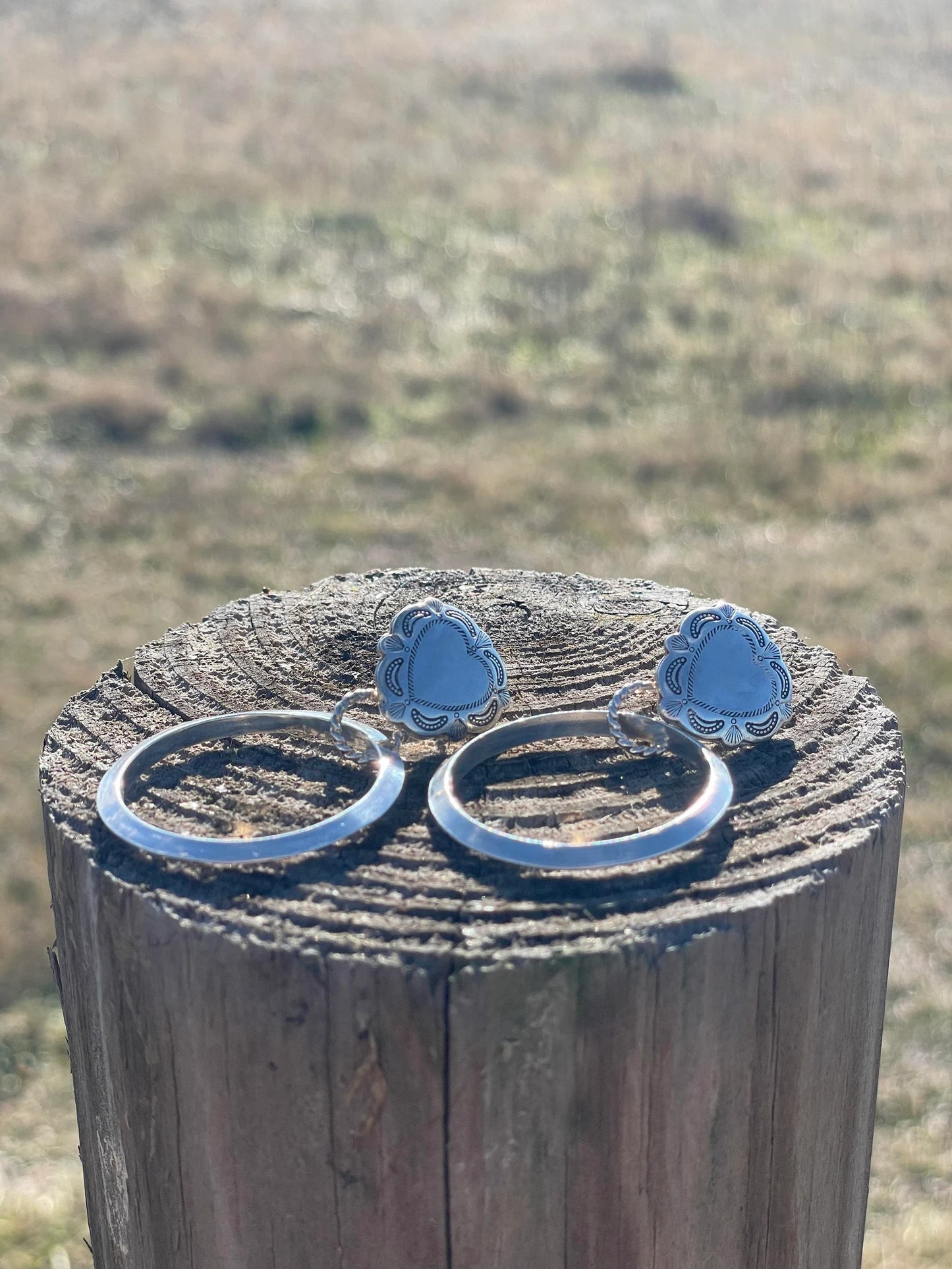 Sterling Silver Heart Concho Dangle Earrings