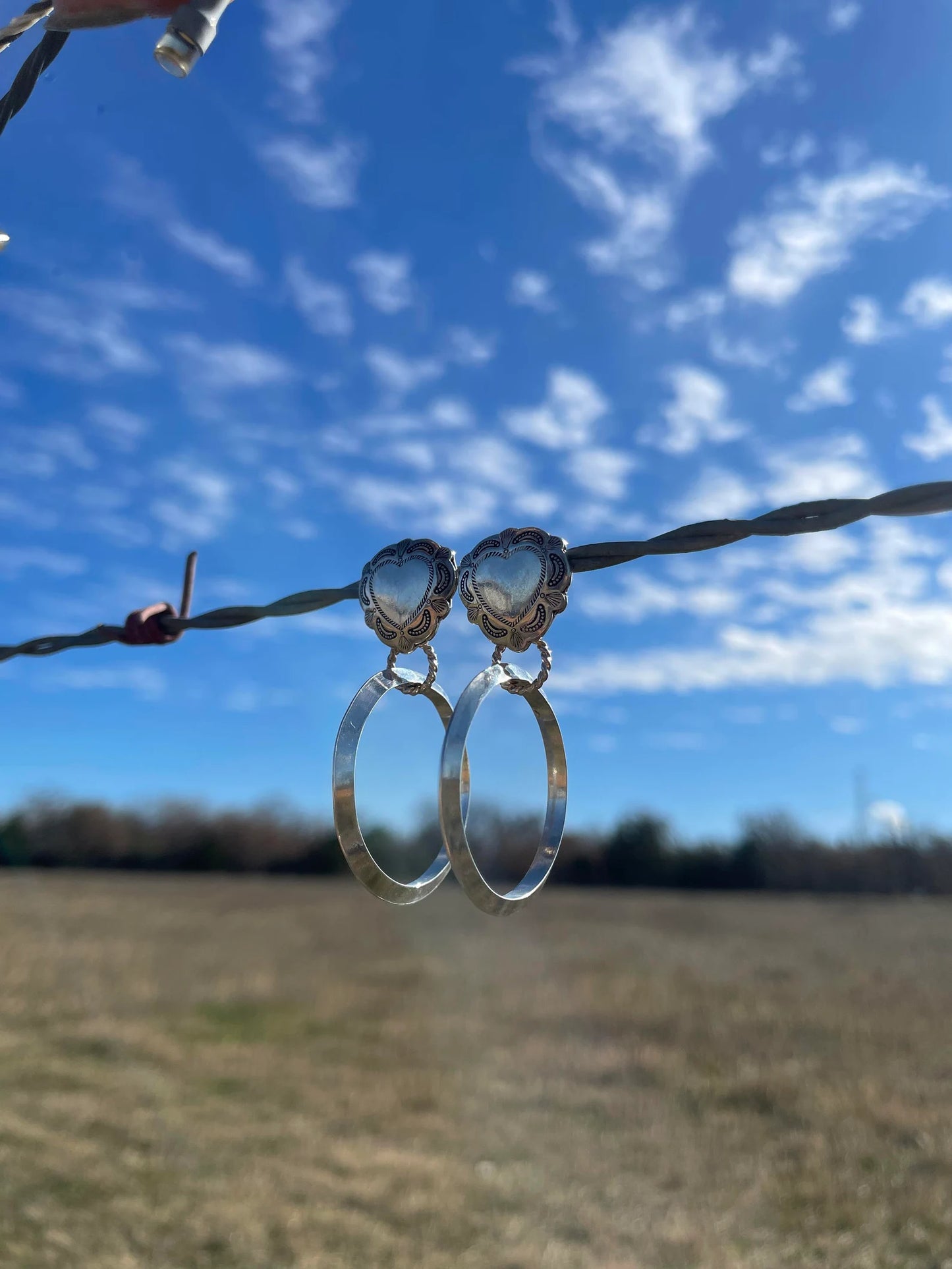 Sterling Silver Heart Concho Dangle Earrings