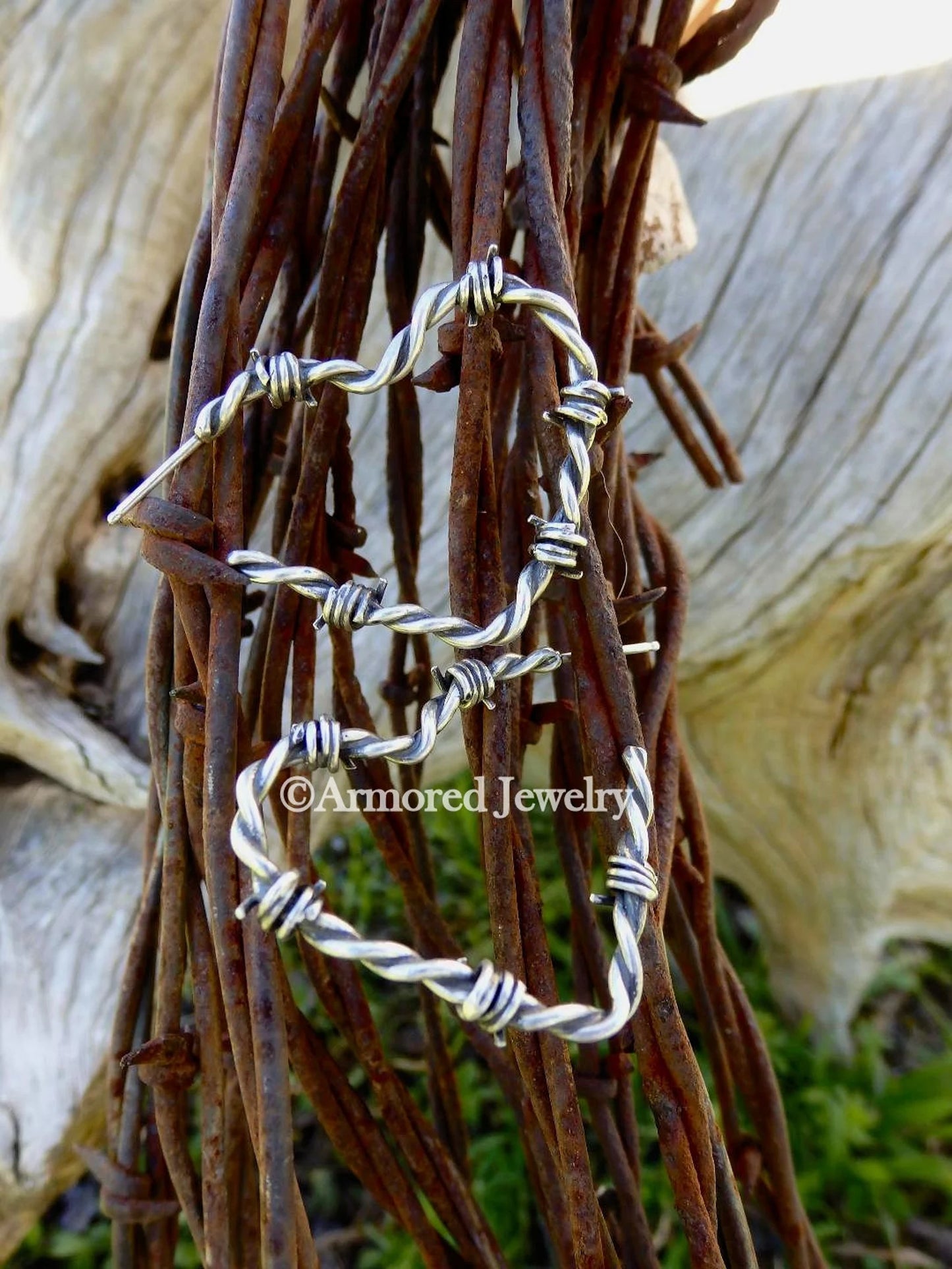 Sterling Silver Heart Barbed Wire Earrings