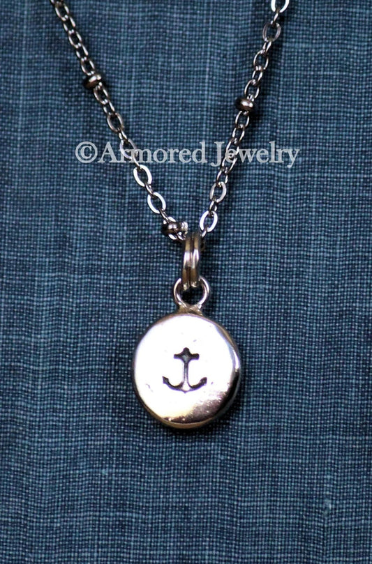 Sterling Silver Anchor Stamped Pebble pendant necklace