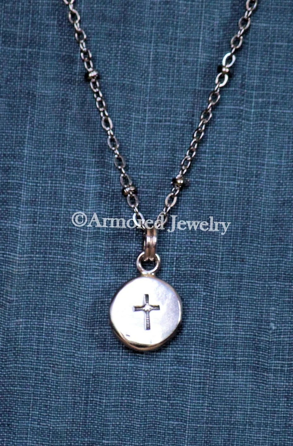 Sterling Silver Cross Stamped Pebble pendant necklace