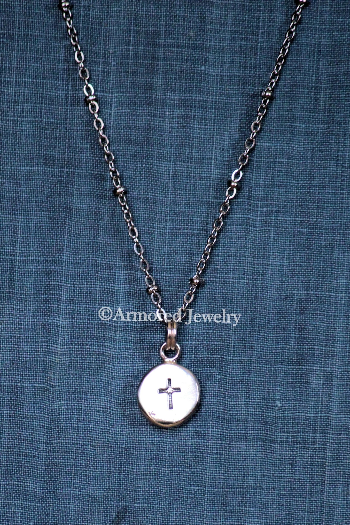 Sterling Silver Cross Stamped Pebble pendant necklace