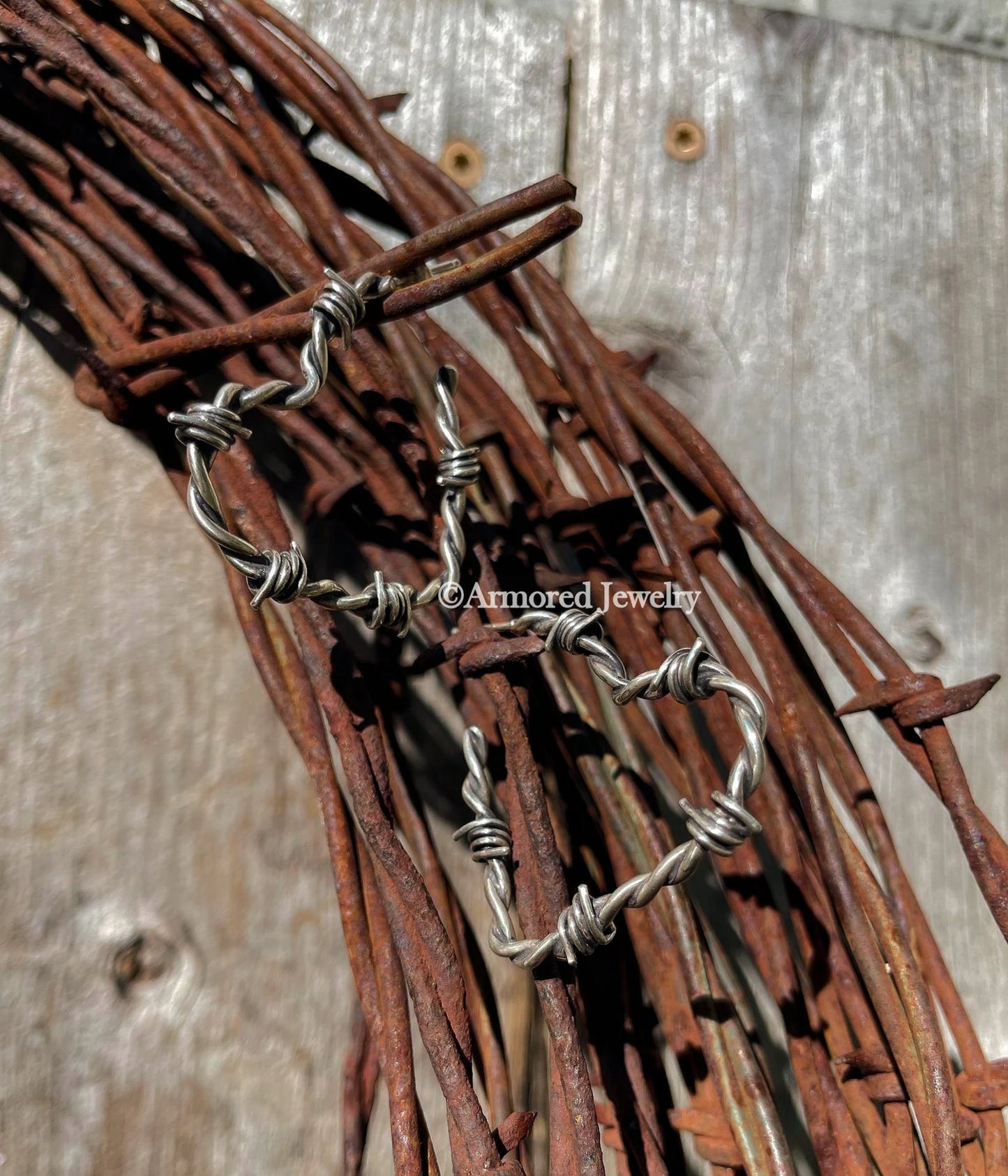 Sterling Silver Heart Barbed Wire Earrings