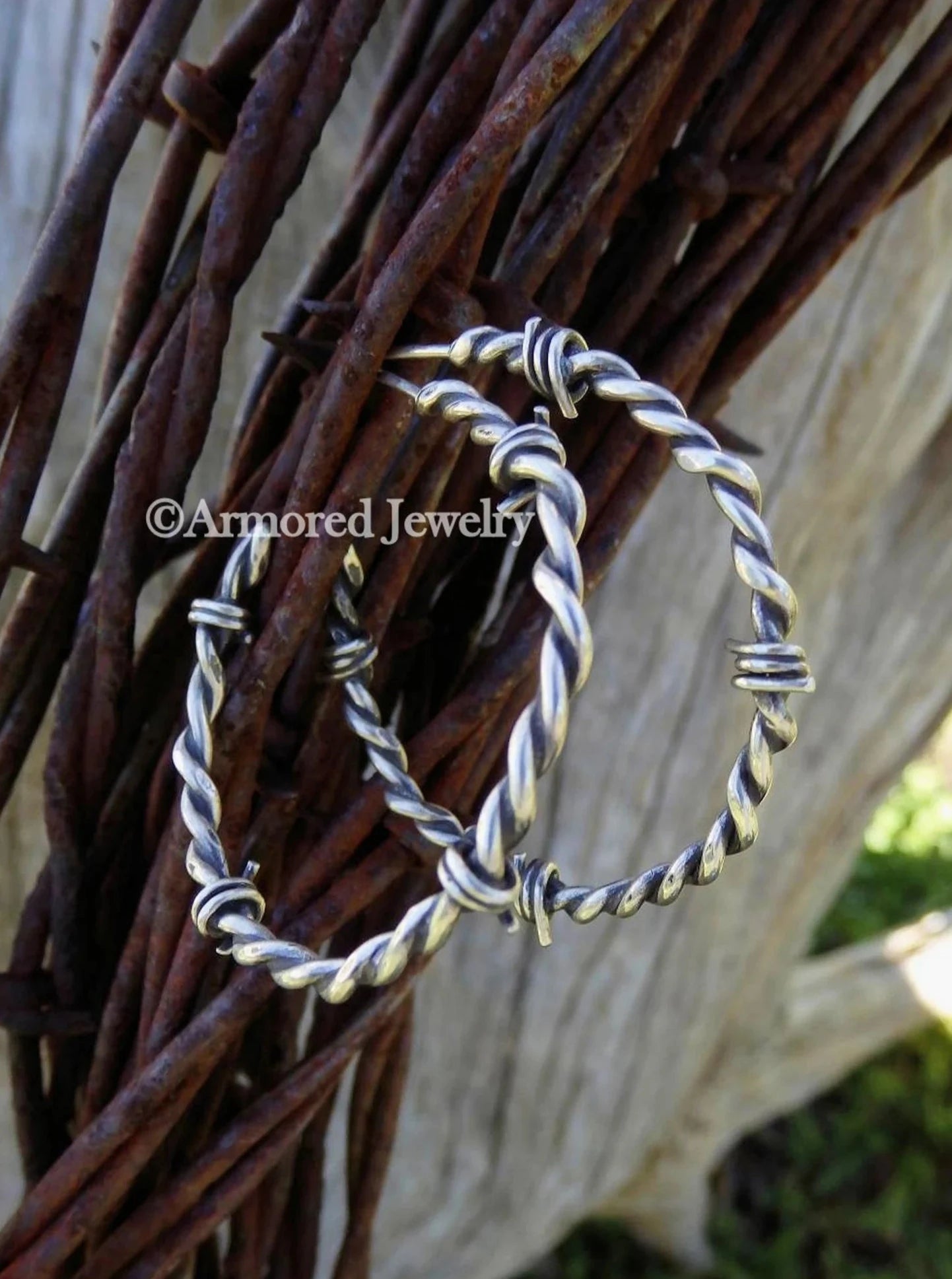 Sterling Silver Round Barbed Wire Earrings