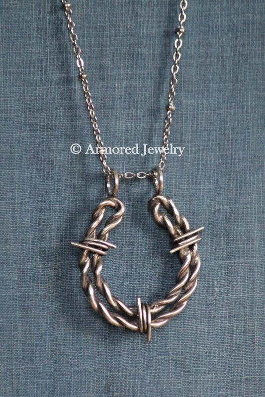 Sterling Silver Horseshoe Barbed Wire Pendant