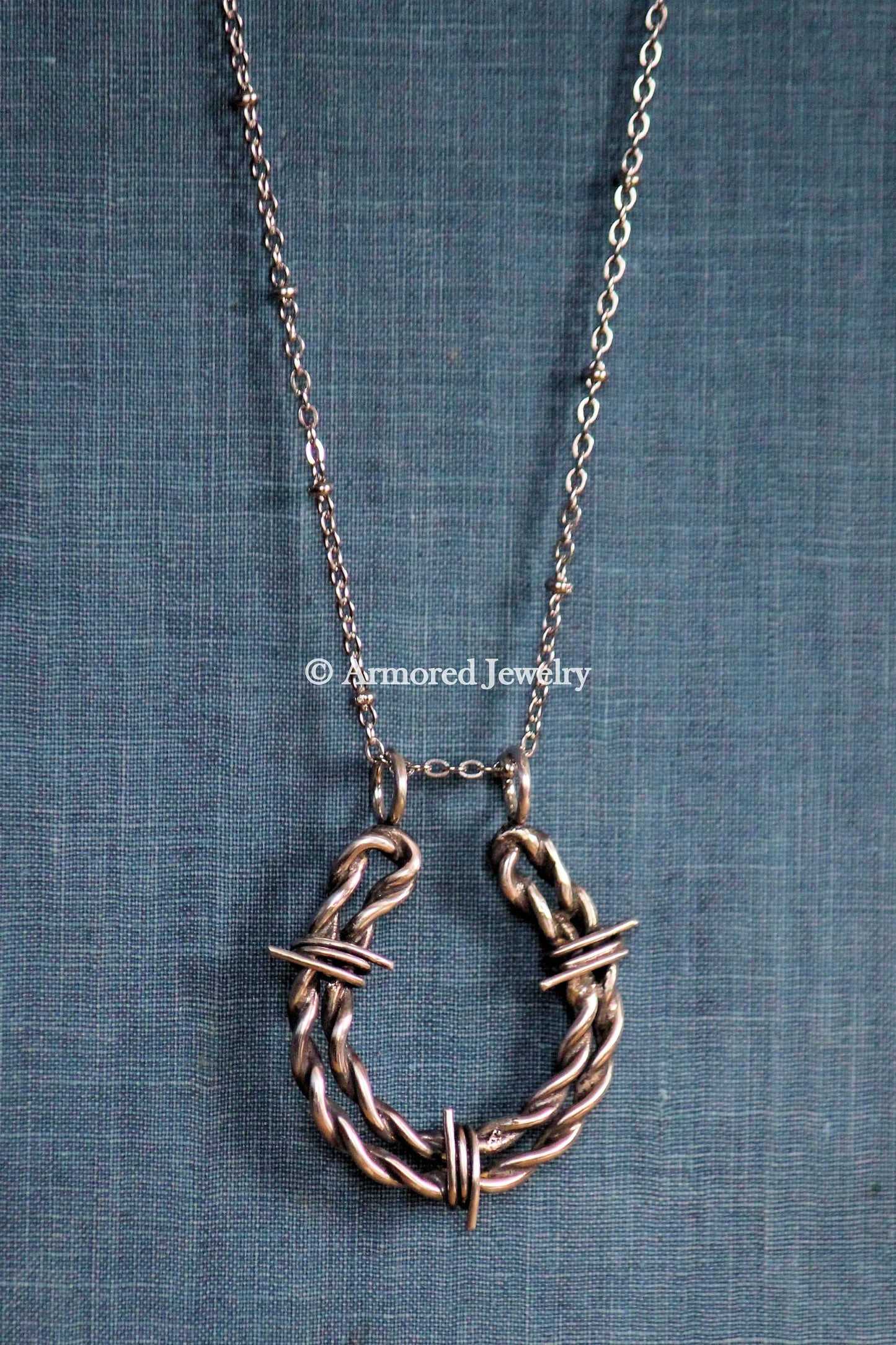 Sterling Silver Horseshoe Barbed Wire Pendant