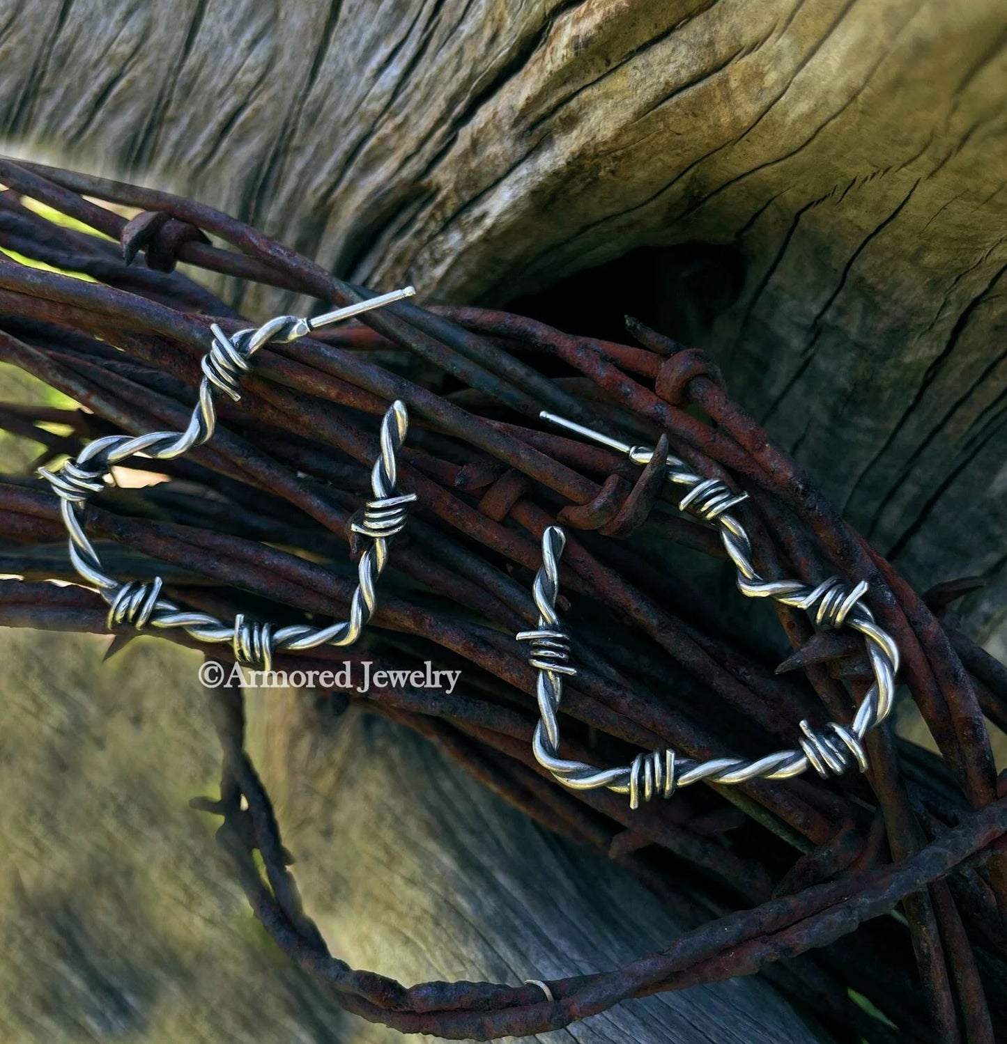 Sterling Silver Heart Barbed Wire Earrings