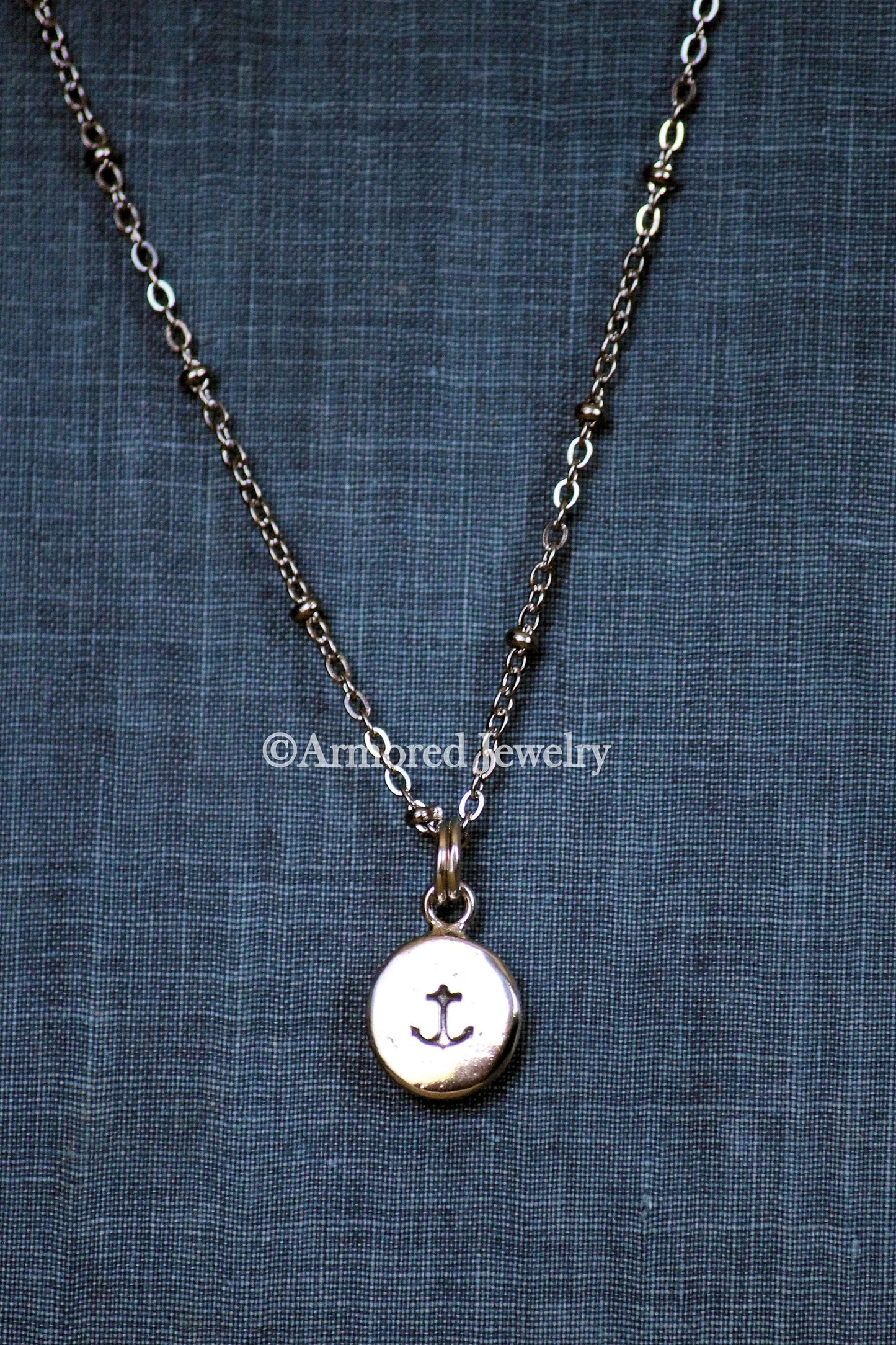 Sterling Silver Anchor Stamped Pebble pendant necklace