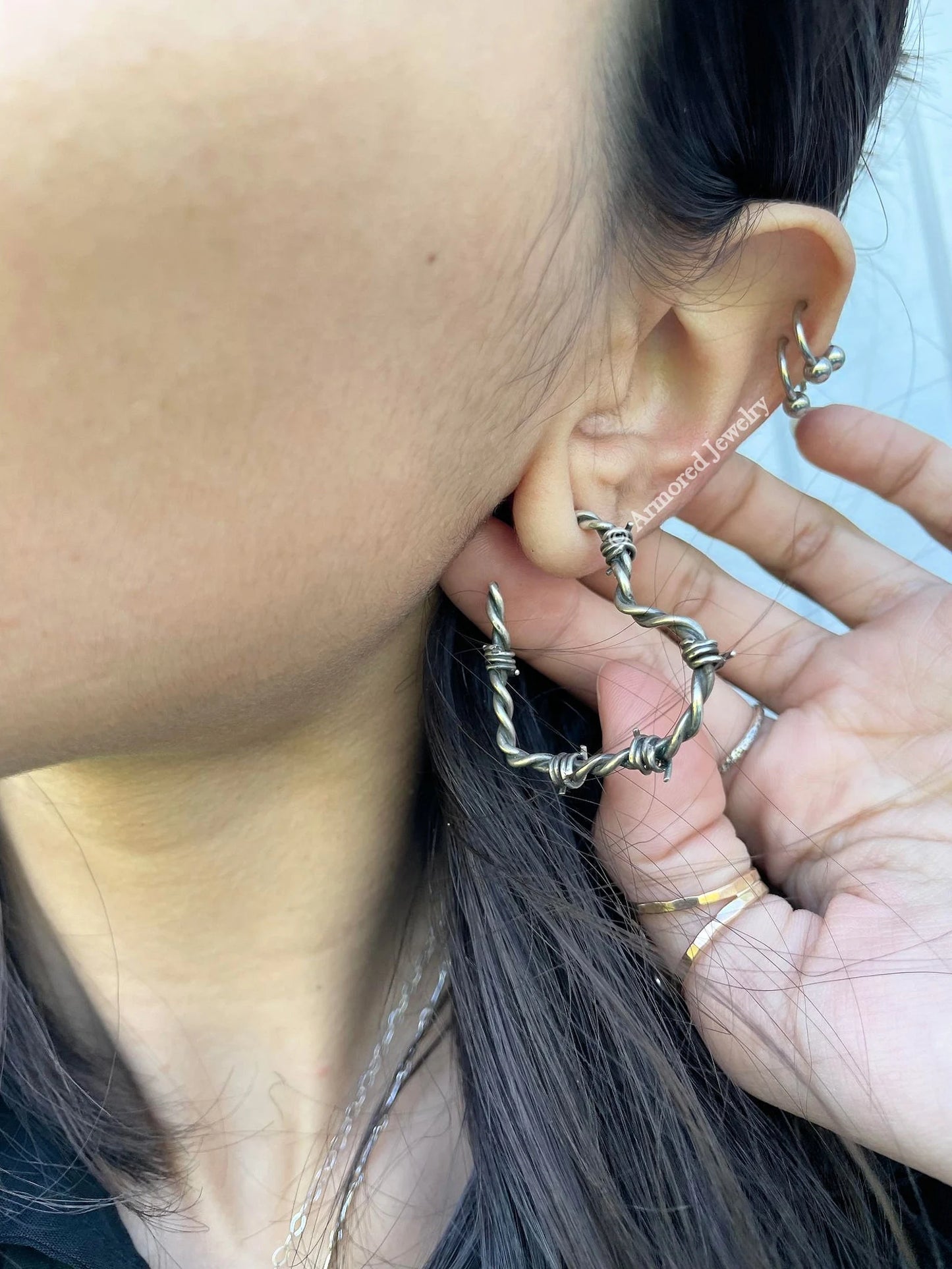 Sterling Silver Heart Barbed Wire Earrings