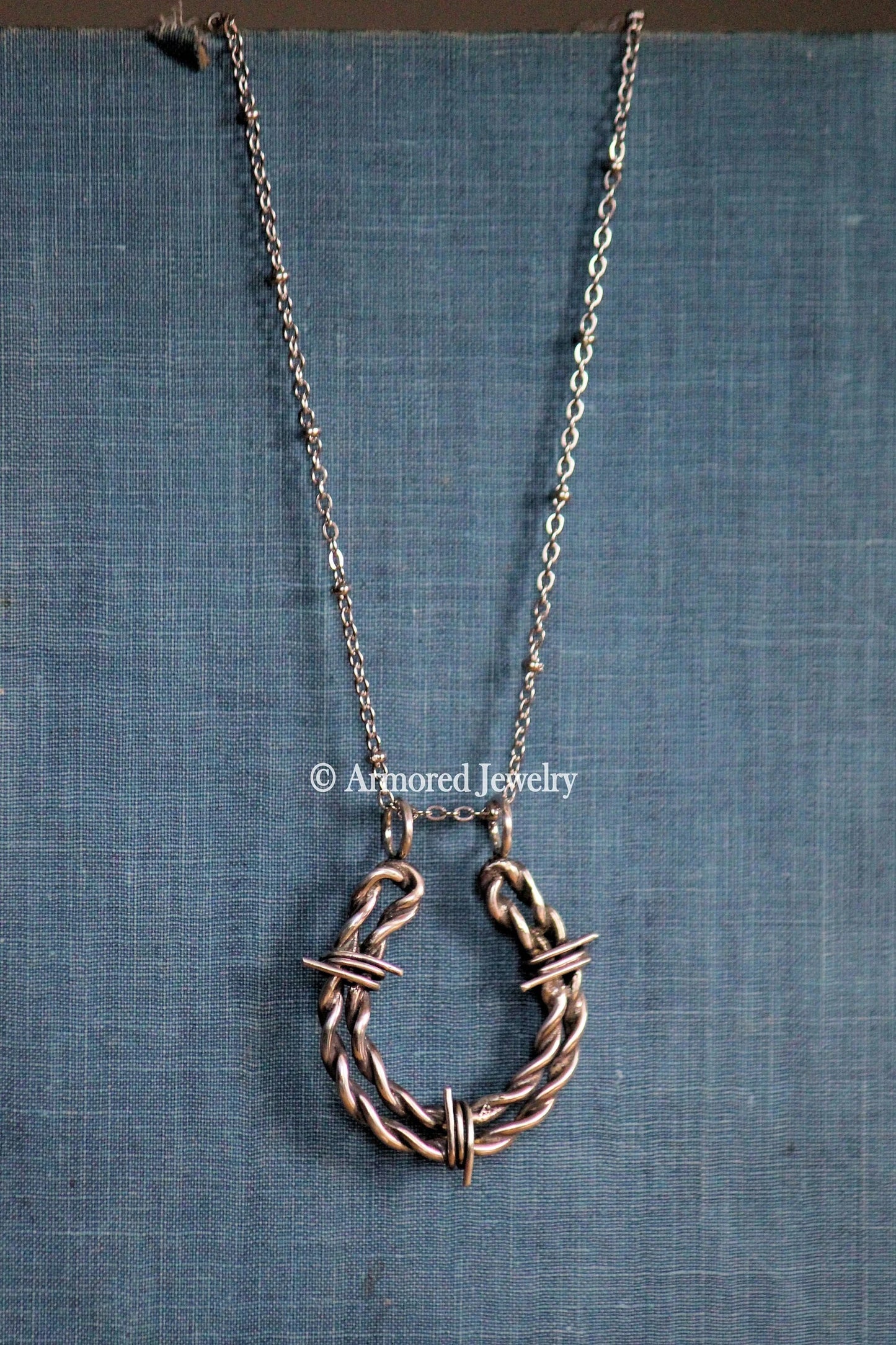 Sterling Silver Horseshoe Barbed Wire Pendant