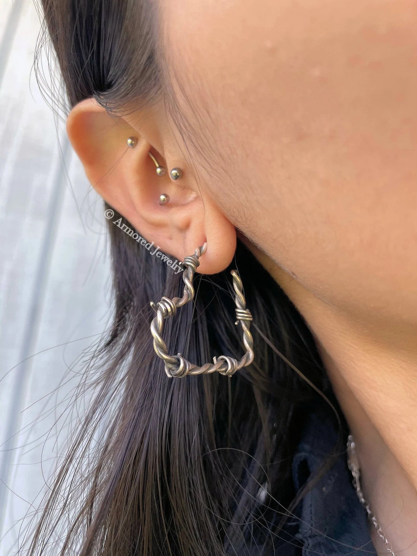 Sterling Silver Heart Barbed Wire Earrings