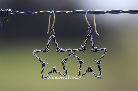 Sterling Silver Cowgirl Star Barbed Wire Earrings