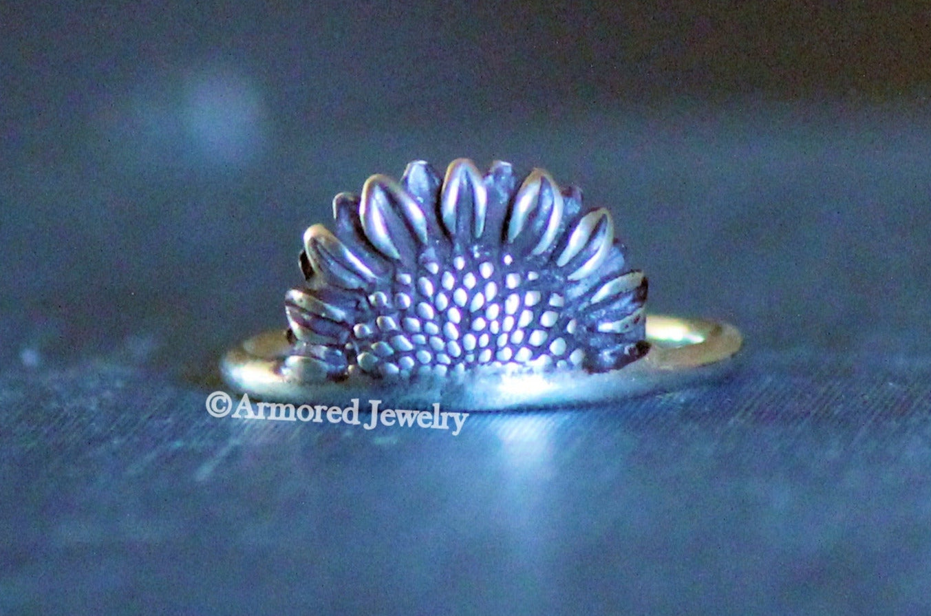 Sterling Silver Half Sunflower Ring