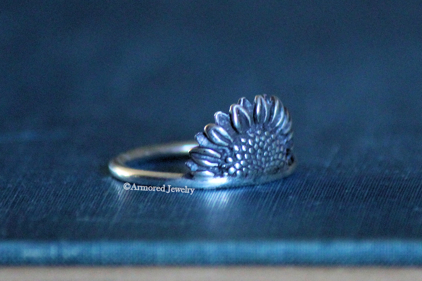 Sterling Silver Half Sunflower Ring