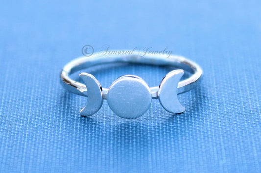 Sterling Silver Triple Goddess Crescent Moon Ring