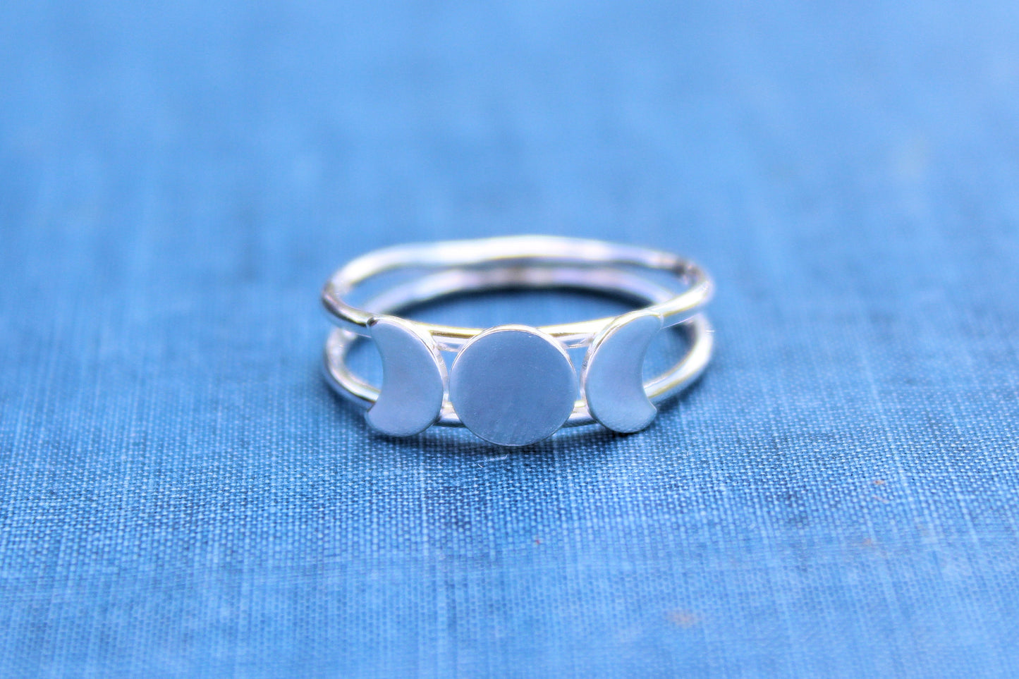 Sterling Silver Double Band Triple Goddess Ring