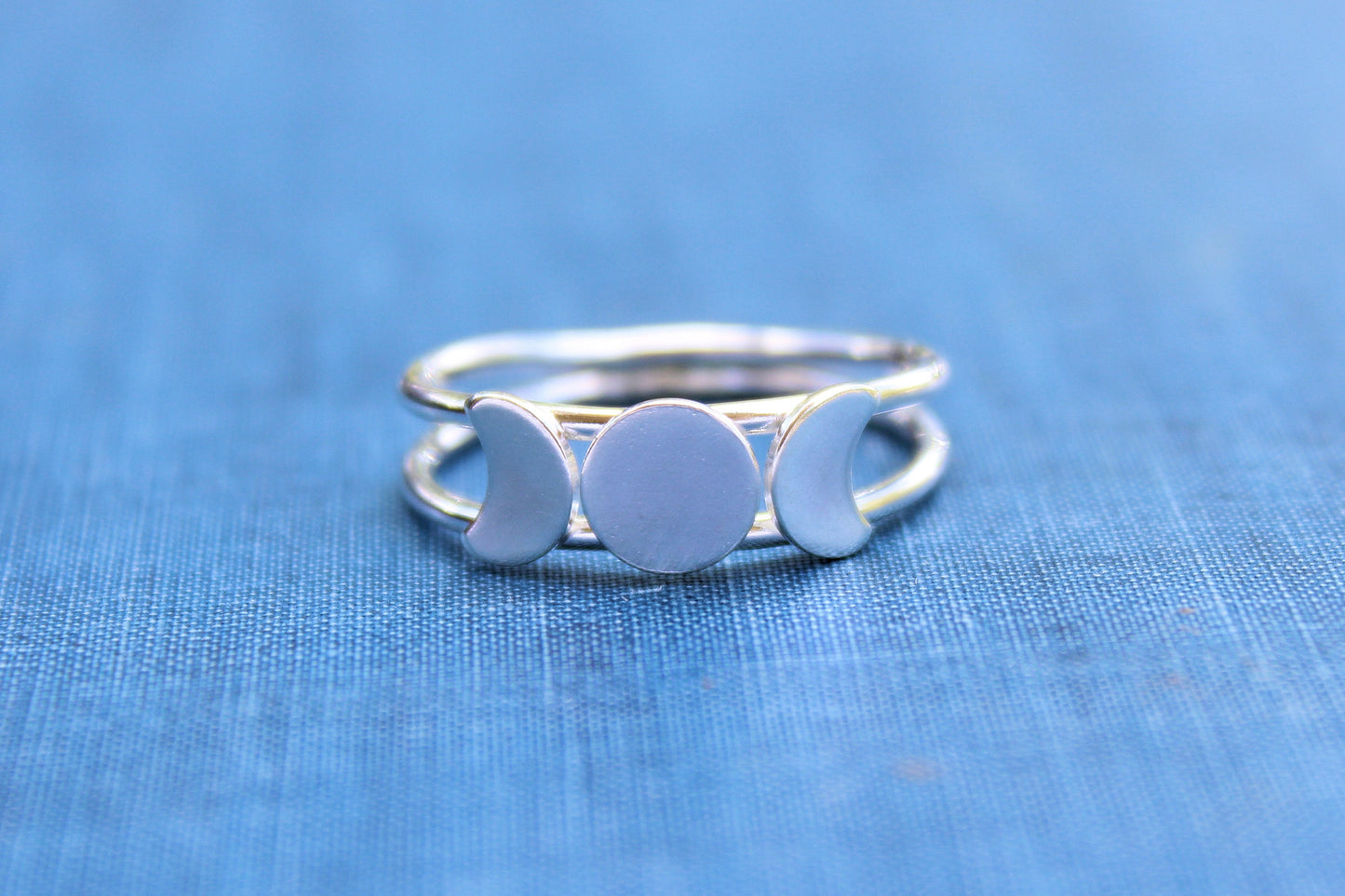 Sterling Silver Double Band Triple Goddess Ring