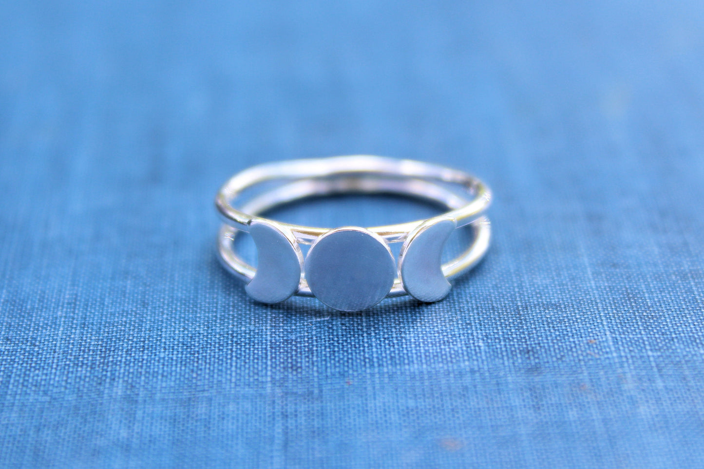 Sterling Silver Double Band Triple Goddess Ring