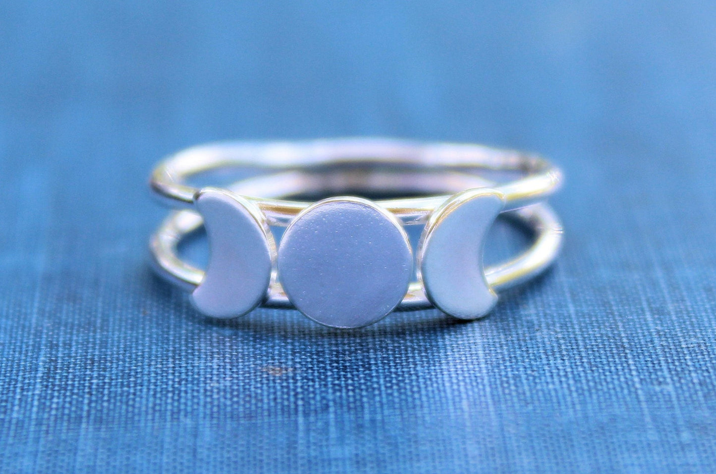 Sterling Silver Double Band Triple Goddess Ring