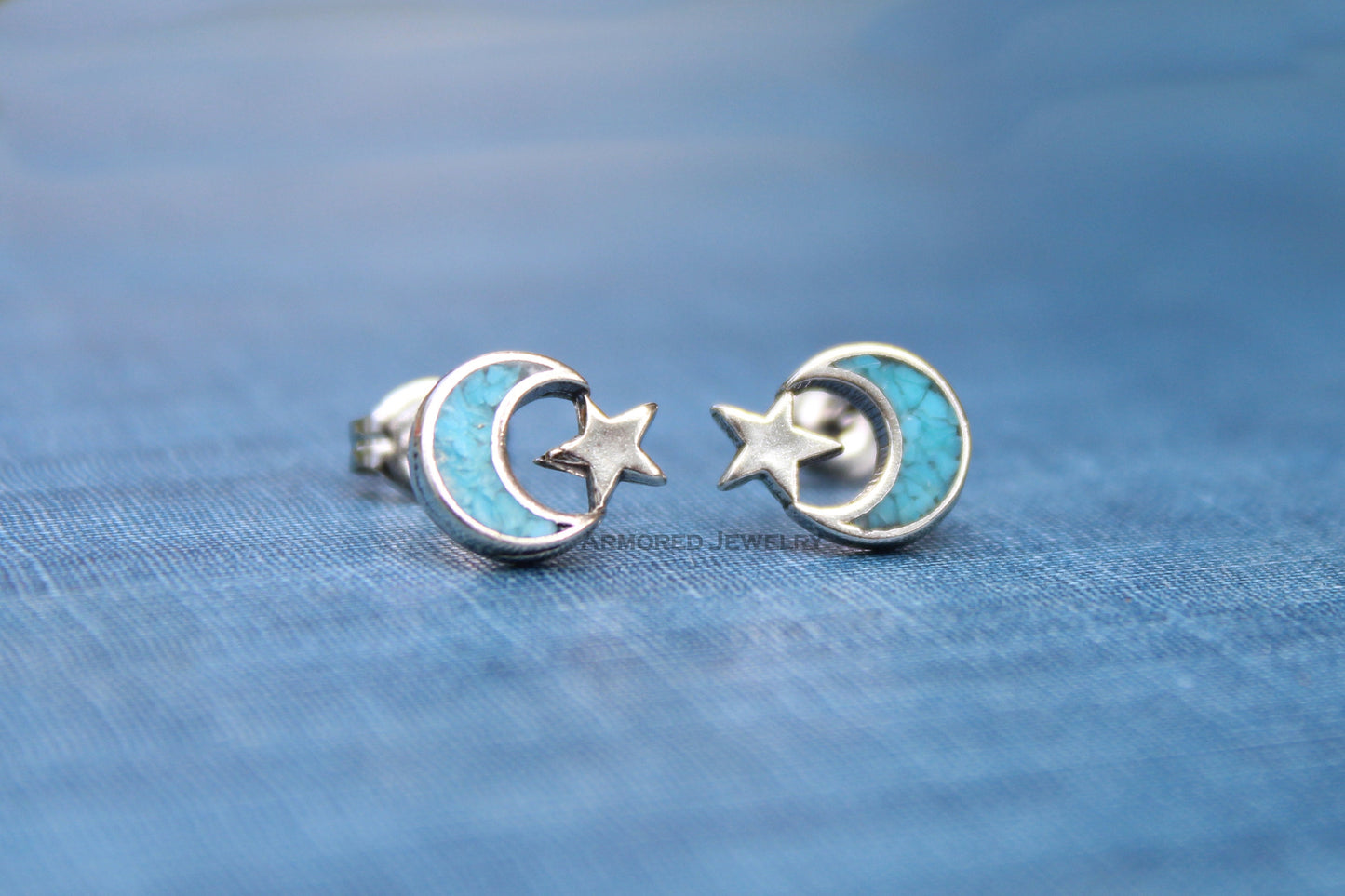 Sterling Silver Moon Star Turquoise Earrings