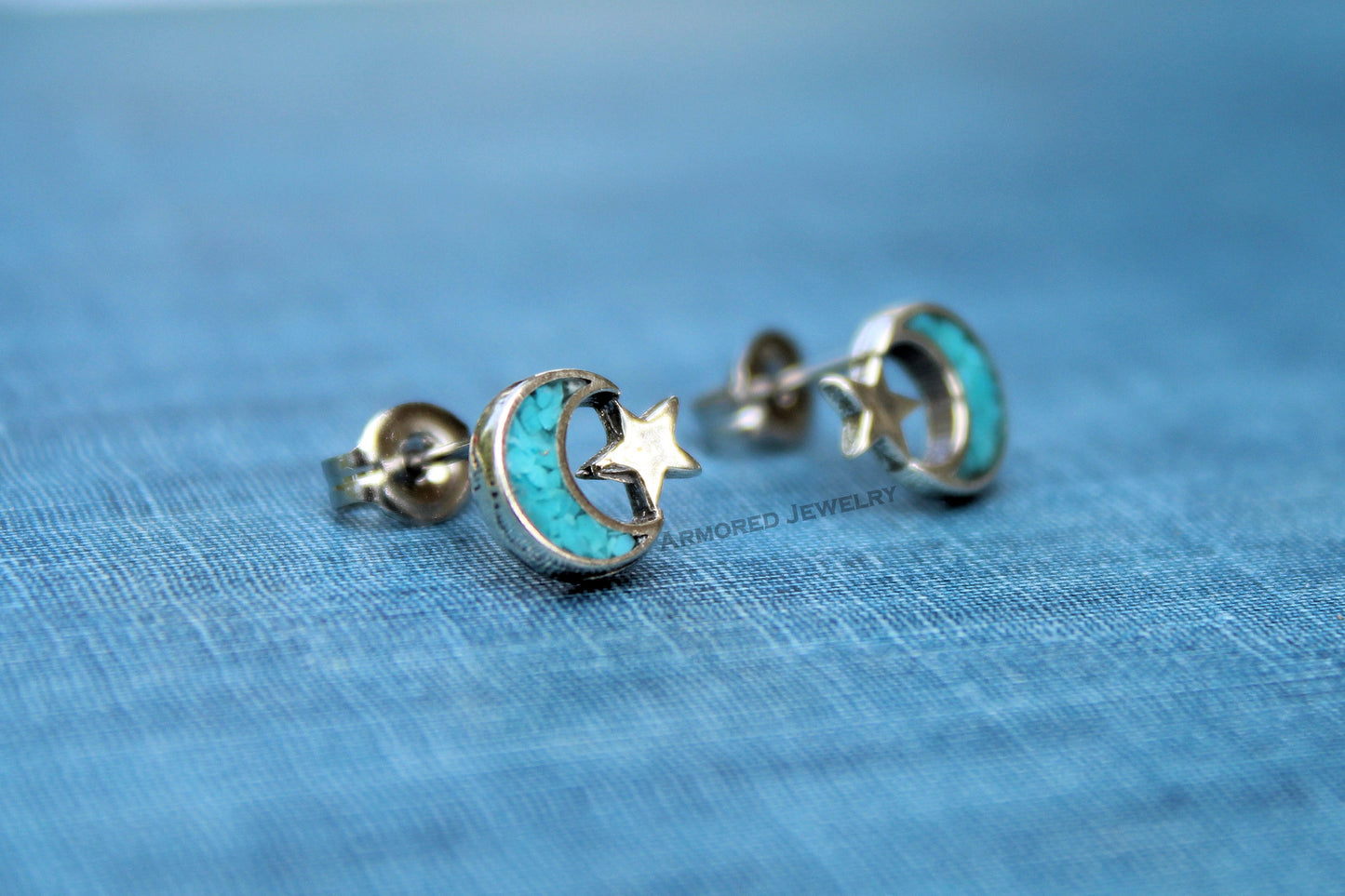 Sterling Silver Moon Star Turquoise Earrings