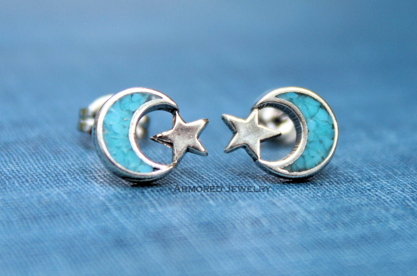 Sterling Silver Moon Star Turquoise Earrings