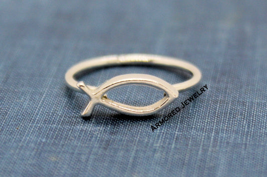 Sterling Silver Christian Fish Ichthys Ring