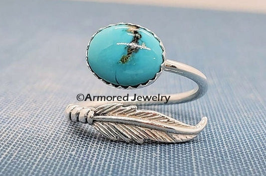 Turquoise & Sterling Silver Feather Wrap Ring