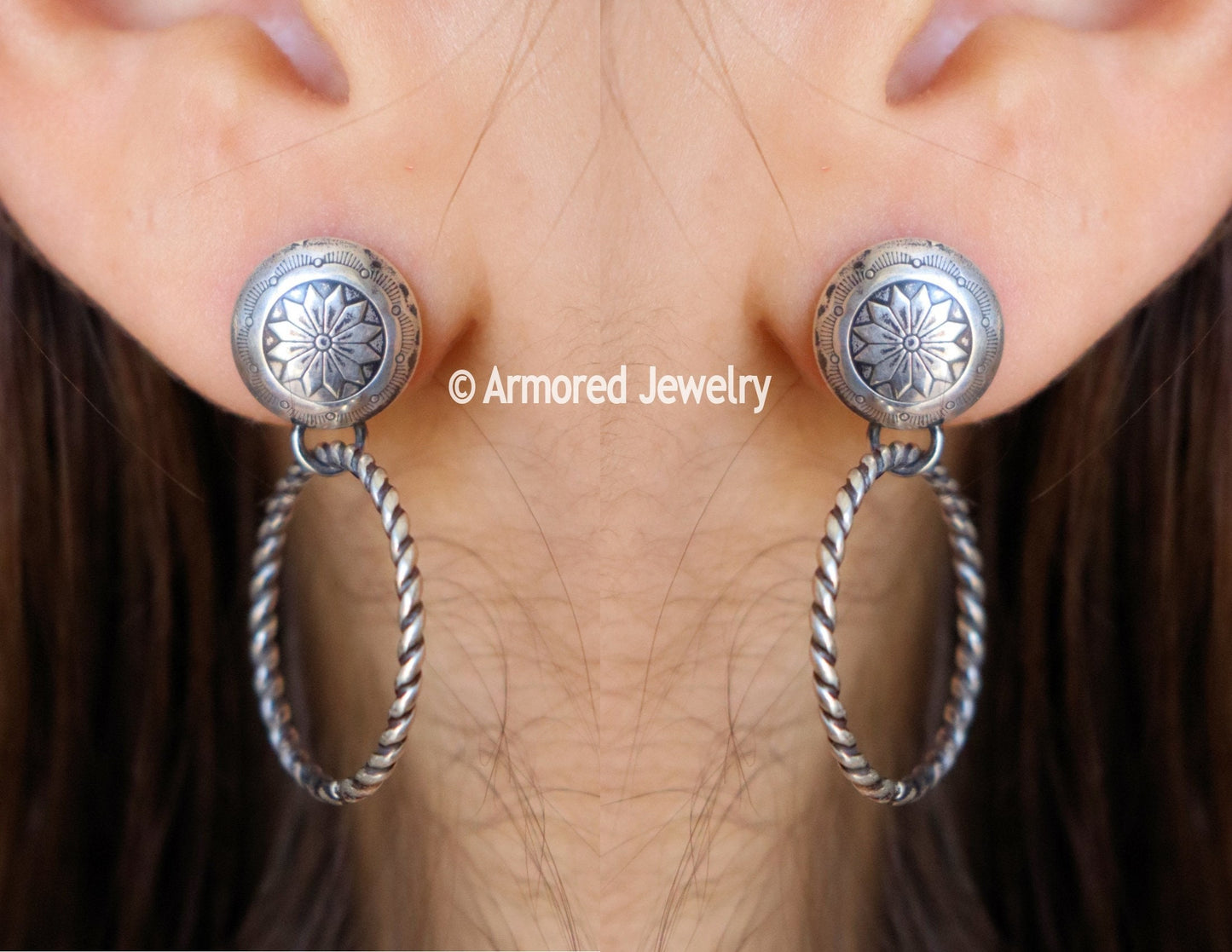 Sterling Silver Concho Rope Hoop Earrings