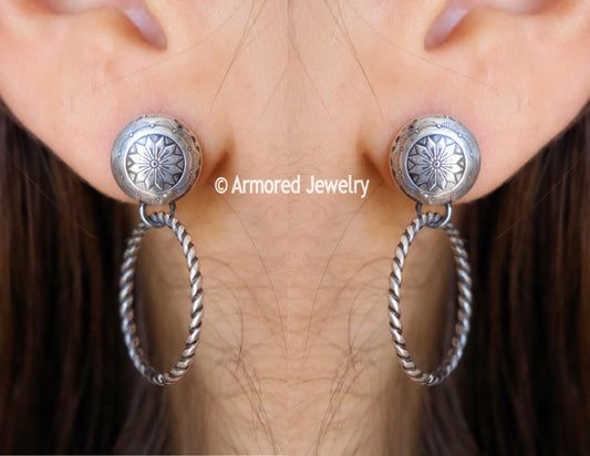 Sterling Silver Concho Rope Hoop Earrings