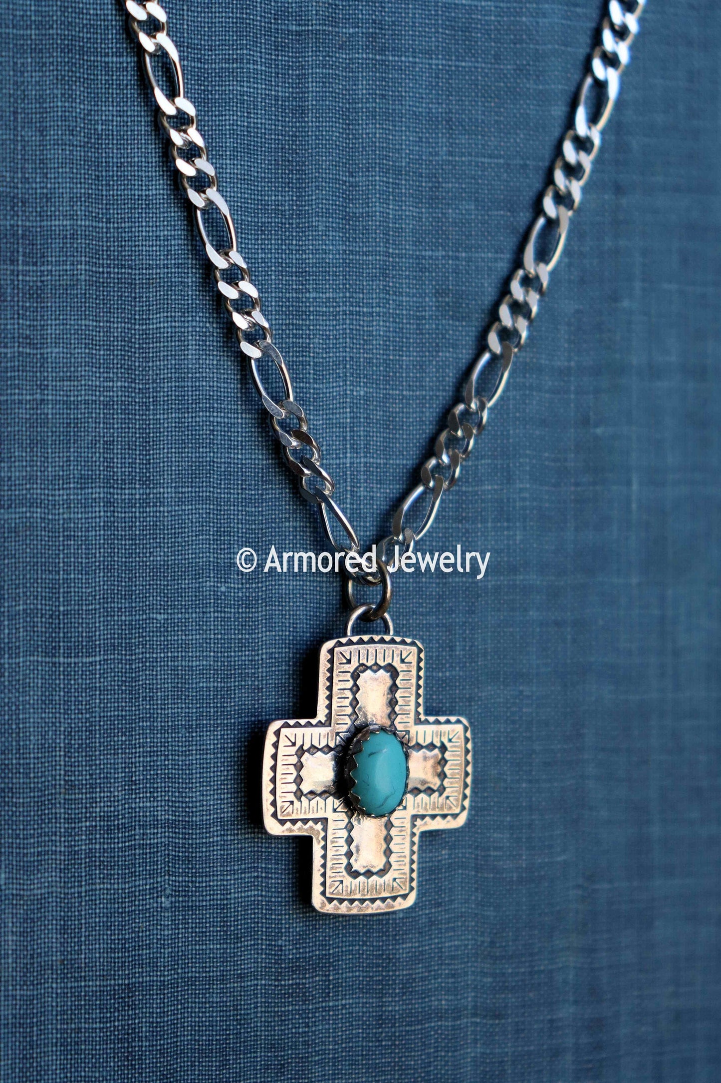 Sterling Silver Cross Turquoise Necklace