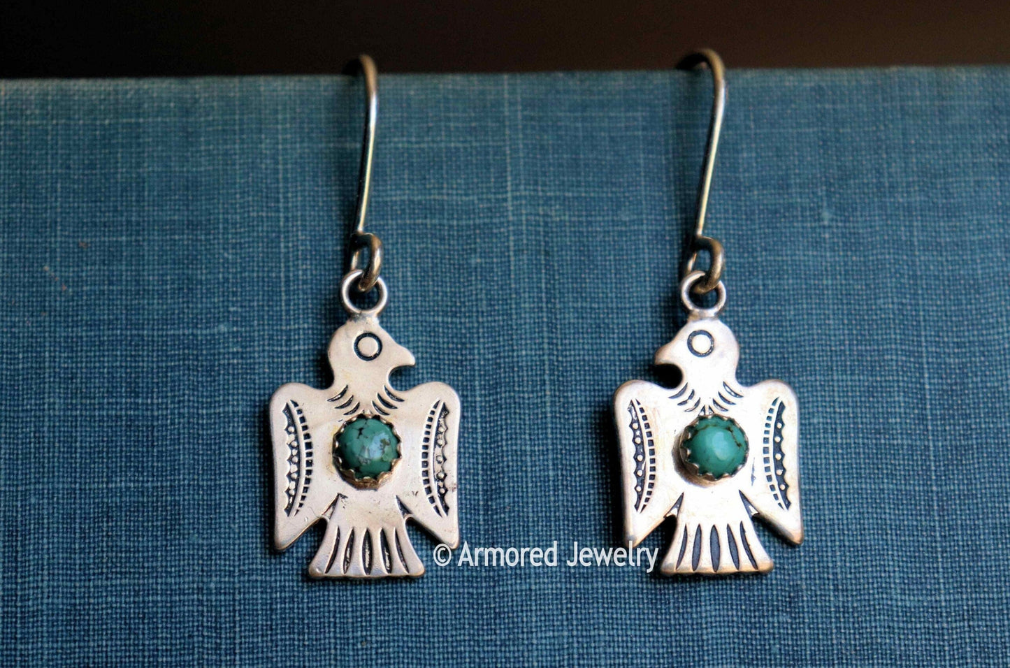 Sterling Silver Thunderbird Turquoise Earrings