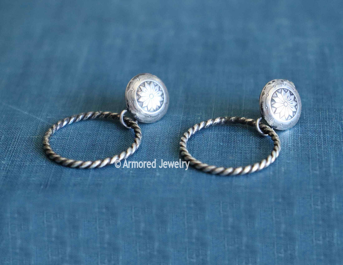 Sterling Silver Concho Rope Hoop Earrings