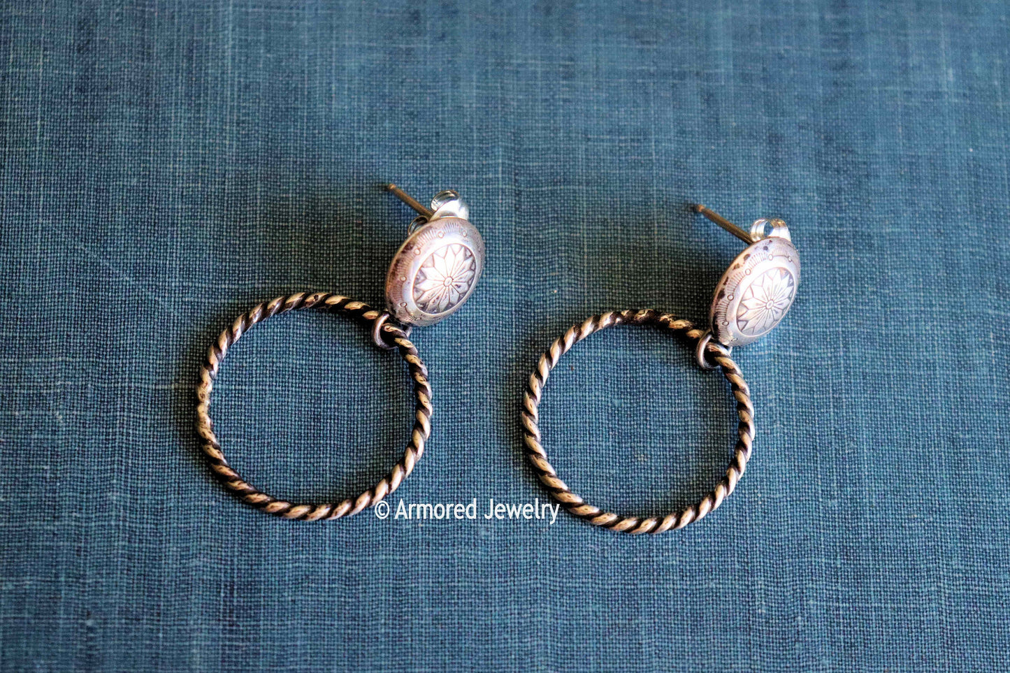 Sterling Silver Concho Rope Hoop Earrings