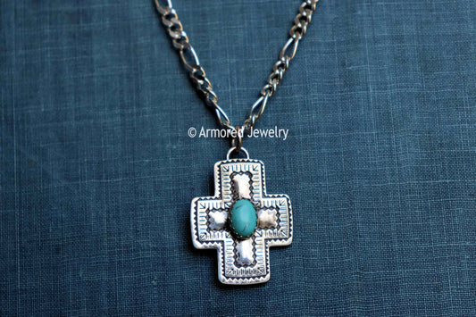 Sterling Silver Cross Turquoise Necklace