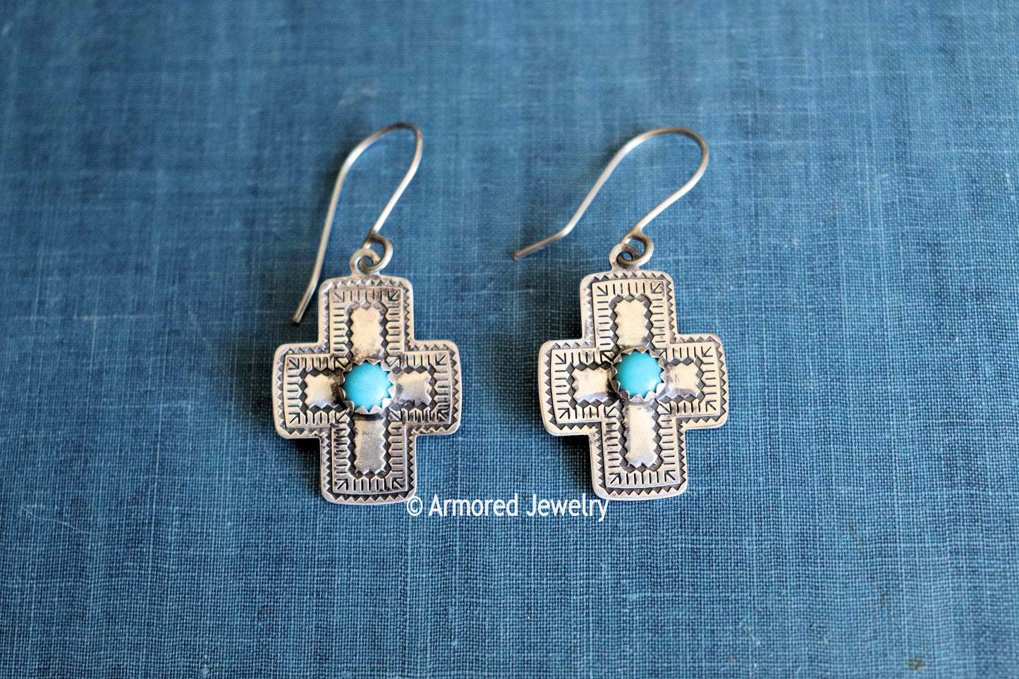 Sterling Silver Southwestern Cross Turquoise Earrings