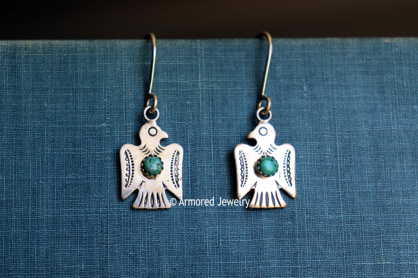 Sterling Silver Thunderbird Turquoise Earrings