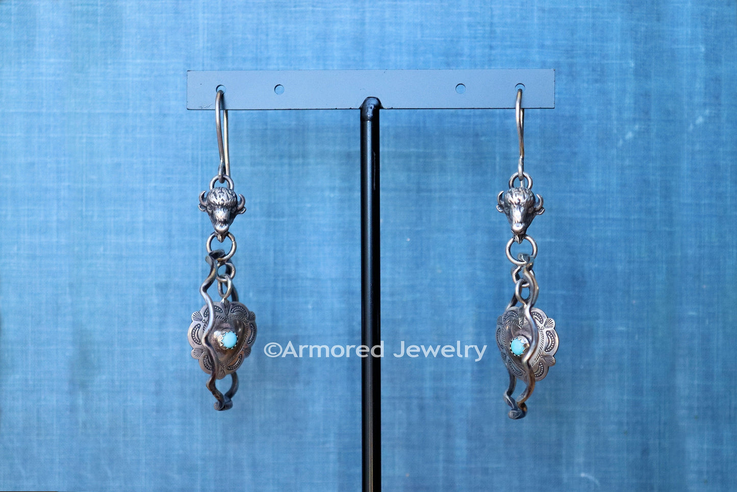 Sterling Silver Heart Concho Buffalo Turquoise Earrings