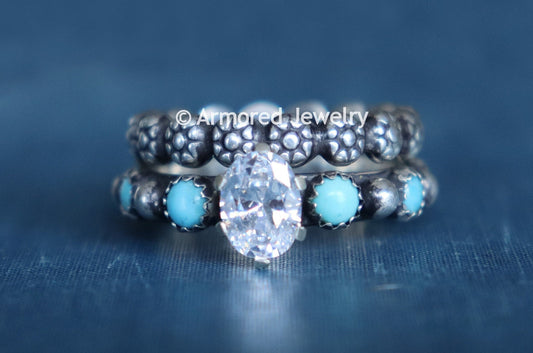 Turquoise & Sterling Silver Eternity Wedding Ring Band Set