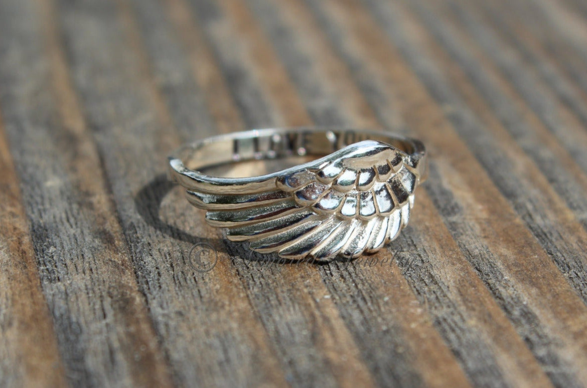 Personalized Customized Sterling Silver Angel Wing 5 Ring