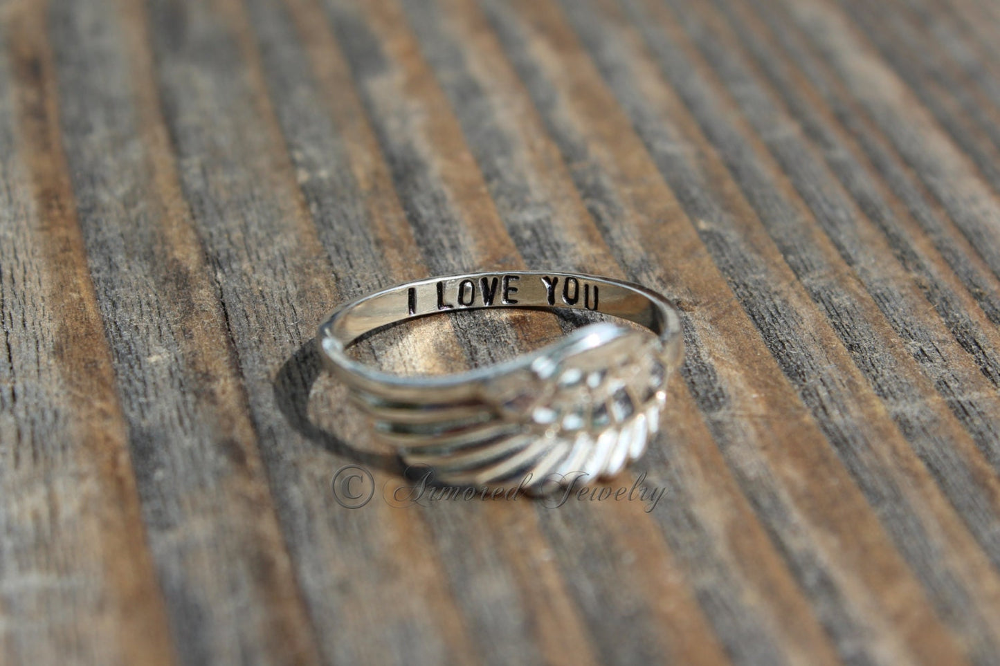 Personalized Customized Sterling Silver Angel Wing 5 Ring